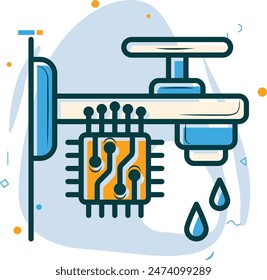 Concepto del grifo del agua del sensor infrarrojo, diseño del Vector del grifo del control de la temperatura y del flujo de la IA, símbolo de la inteligencia general artificial, signo del procesamiento del lenguaje natural, ilustración de aprendizaje profundo de la máquina