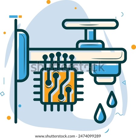 Infrared Sensor Water Tap concept, AI Temperature and Flow Control faucet vector design, Artificial general intelligence symbol, Natural Language Processing sign, Machine Deep Learning illustration