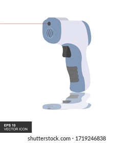 Infrared thermometer gun for forehead with temperature range standards. Vector illustration.