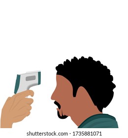termómetro infrarrojo para medir la temperatura de un hombre como arma contra virus patógenos. ilustración vectorial