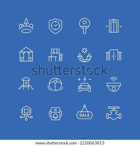 Infrastructure and amenities outline full icon set.
