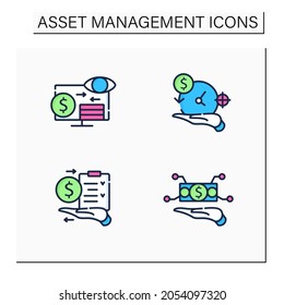 Infrastructure asset management color icon. Hand keeps asset.Integrated, multidisciplinary strategies.Business concept. Isolated vector illustration