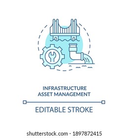 Infrastructure asset management concept icon. AM type idea thin line illustration. Data acquisition and geographic positioning. Vector isolated outline RGB color drawing. Editable stroke