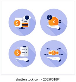 Infrastructure asset management flat icon. Hand keeps asset.Integrated, multidisciplinary strategies.Business concept. Vector illustration