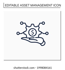 Infrastructure asset management line icon. Hand keeps asset.Integrated, multidisciplinary strategies.Business concept. Isolated vector illustration.Editable stroke
