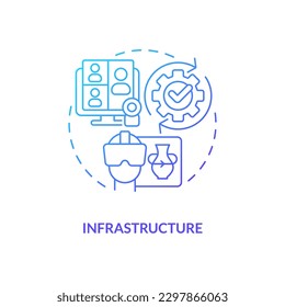 Infrastructure blue gradient concept icon. Connecting to network via gadgets. Layer of metaverse abstract idea thin line illustration. Isolated outline drawing. Myriad Pro-Bold font used