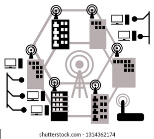 Infrastructure cellular or mobile communication system in the village. Concept