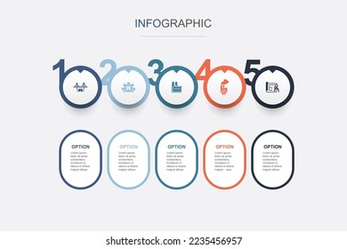 Infrastructure, development, plant, industry, blueprint icons Infographic design template. Creative concept with 5 steps
