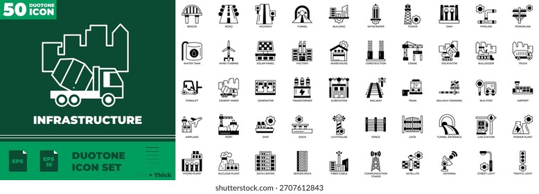 Conjunto de iconos editables de Duotone de infraestructura