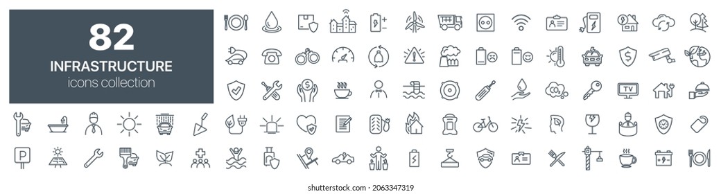 Infrastructure and environment line icons collection. Vector illustration eps10