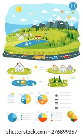 infrastructure flat, landscape infographic picture with graphics travel and style life elements for your design