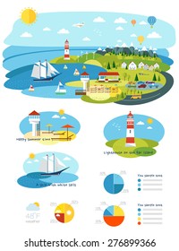 infrastructure flat, landscape infographic picture with graphics travel and style life elements for your design