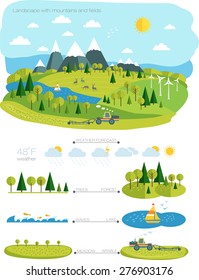 Infrastructure Flat, Landscape Infographic Picture With Graphics Travel And Style Life Elements For Your Design