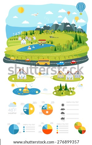 infrastructure flat, landscape infographic picture with graphics travel and style life elements for your design