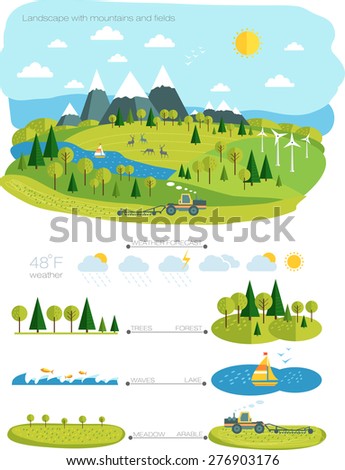 infrastructure flat, landscape infographic picture with graphics travel and style life elements for your design
