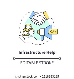 Infrastructure help concept icon. Workforce. Benefit of alternative lending abstract idea thin line illustration. Isolated outline drawing. Editable stroke. Arial, Myriad Pro-Bold fonts used