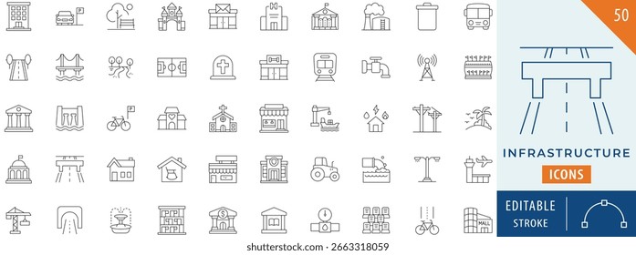 Infrastructure icon collection set. Editable stroke.