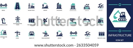 
Infrastructure Icon Set Construction, Utilities, and Network