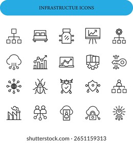 Infrastructure icon set. Containing building, transport, industry, architecture, construction and more.