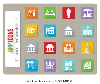 iconos de infraestructura ajustados en diseño plano con sombra larga