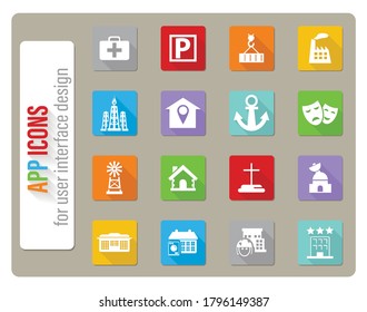iconos de infraestructura ajustados en diseño plano con sombra larga