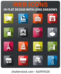 infrastructure icons set in flat design with long shadow