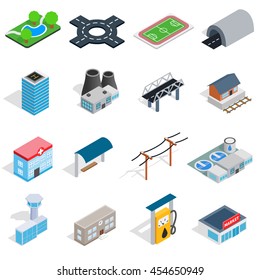 Infrastructure icons set in isometric 3d style. City set collection isolated vector illustration