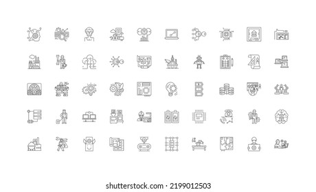 Ideas de infraestructura, iconos lineales, conjunto de señales de línea, colección de vectores
