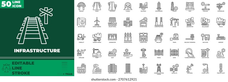 Infrastructure Line Editable Icons set