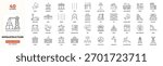 Infrastructure Line Icon Set – Urban Development, Public Services, Utilities, Transportation, Editable Stroke.