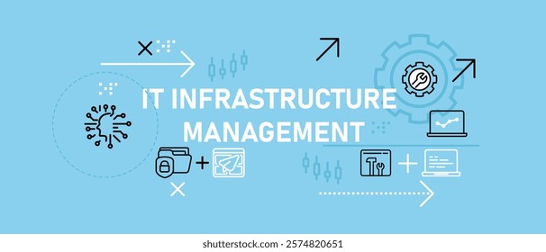IT Infrastructure Management concept showcasing modern computing database networking system cybersecurity technology information strategy and design outline icon