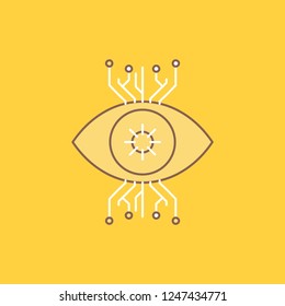 Infrastructure, monitoring, surveillance, vision, eye Flat Line Filled Icon. Beautiful Logo button over yellow background for UI and UX, website or mobile application