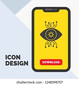 Infrastructure, monitoring, surveillance, vision, eye Glyph Icon in Mobile for Download Page. Yellow Background