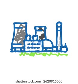 infraestrutura energia nuclear doodle ícone esboço vetor. infraestrutura sinal de energia nuclear. símbolo isolado ilustração