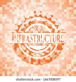 Infrastructure orange mosaic emblem with background