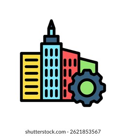 Icono multicolor lineal del proyecto de infraestructura, uso para UI, UX, desarrollo de App y Web, digital o impreso. para la industria, educación, negocios, finanzas, tema de desarrollo económico.