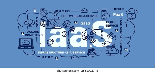 Infrastructure as a service or IaaS . Cloud computing concept . Word with line icon art banner style . Editable stroke . Vector .