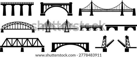 Infrastructure silhouettes featuring different types of bridges including suspension and arched designs.