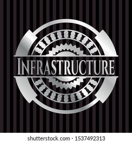 Infrastructure silvery badge. Vector Illustration. Mosaic.