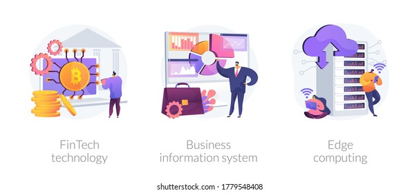 IT infrastructure and technology integration abstract concept vector illustration set. FinTech technology, business information system, edge computing, payment processing, network abstract metaphor.