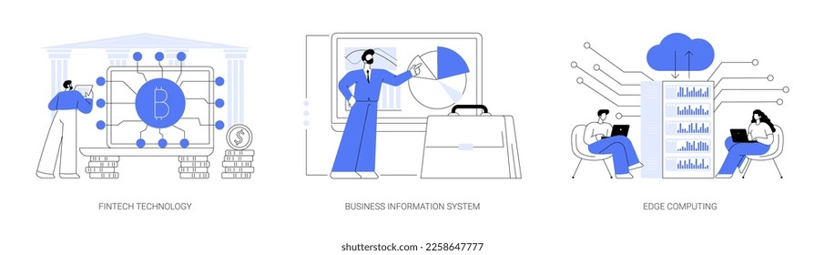 IT infrastructure and technology integration abstract concept vector illustration set. FinTech technology, business information system, edge computing, payment processing, network abstract metaphor.