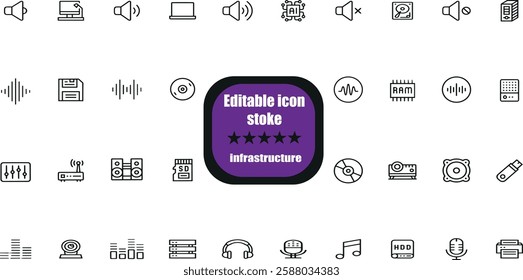 Infrastructure web icons in line style. Transport