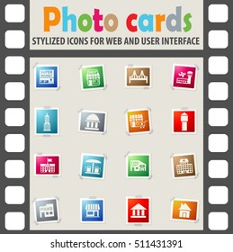 infrastructure web icons on color photo cards for user interface