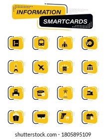Infrastucture of the city color vector icons on information smart cards for user interface design