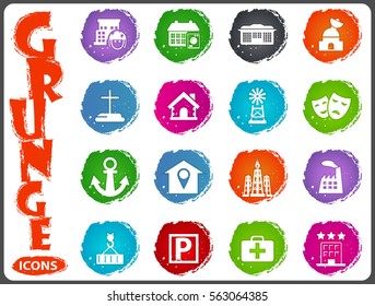 Infrastucture of the city icon set for web sites and user interface in grunge style