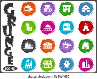 Infrastucture of the city icon set for web sites and user interface in grunge style