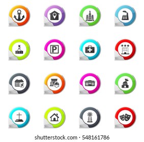 Infrastucture of the city pointer on the color icons for your design