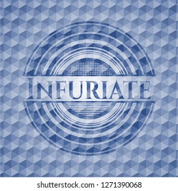 Infuriate blue emblem with geometric pattern background.