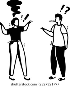 Pareja furiosa comprometida en un concepto de confrontación gritando, dúo de Wrangling o diseño de ícono vector de individuos opositores, símbolo de humor y sentimiento, Signo de caracteres emocional, material de escena de temas sociales
