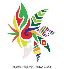 Infuse dynamic energy into your branding or creative prints with this vibrant abstract tribal leaf ornament vector graphic. Isolated on a clean white background, the composition blends organic fluid swirls with structured geometric patterns like chevrons, stripes, and diamond emblems. Featuring a rich multi-color palette of red, green, blue, yellow, and orange, this versatile illustration is perfect for festival flyers, modern cultural apparel, artistic logos, craft stencils, and creative design accents.#AbstractVector #TribalMotif #ColorfulDesign #GraphicElement #VibrantArt #GeometricPattern #LeafSwirl #CreativeLogo #EthnicArt